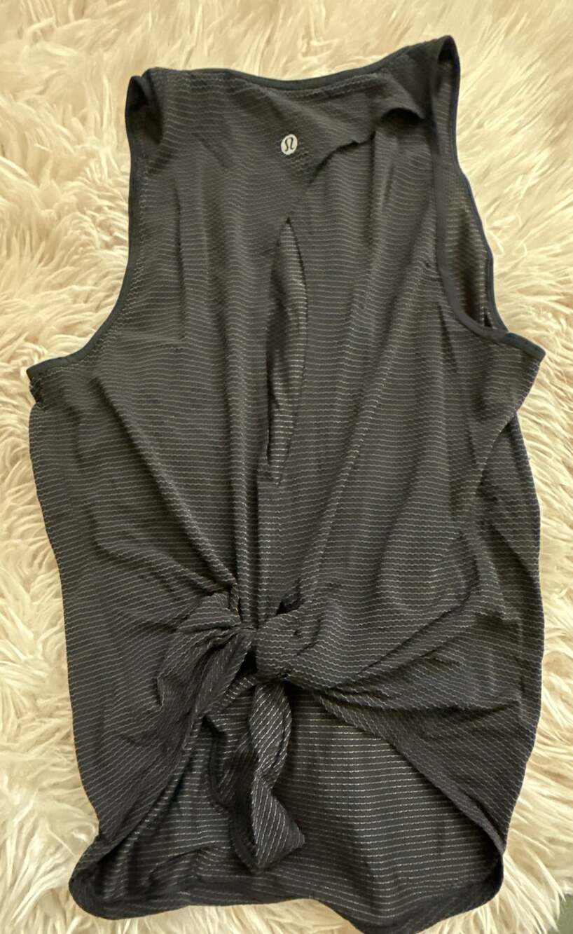 Lululemon Black Striped Pinstripe Racerback Tank Top with Back Slit and Tie